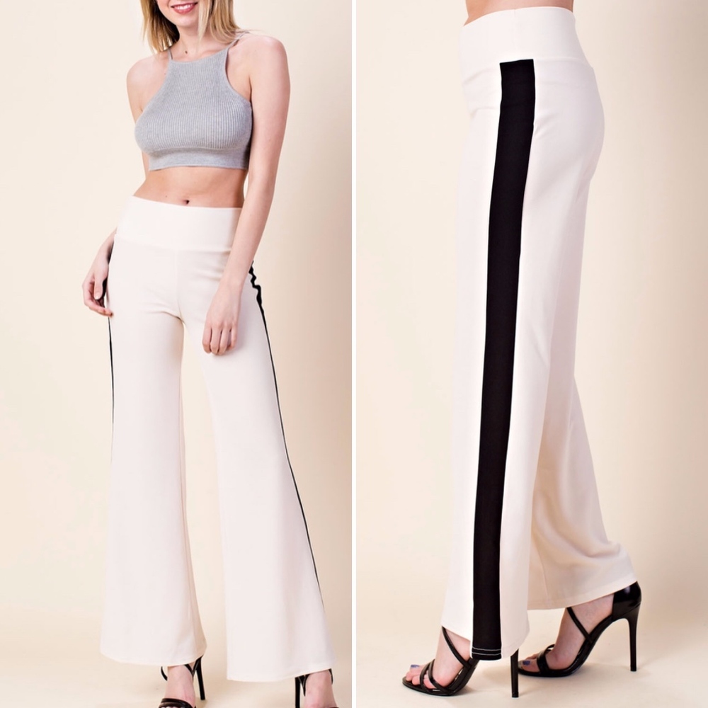 ✅NEW ARRIVAL➡️White Wide Leg Color-block Pants